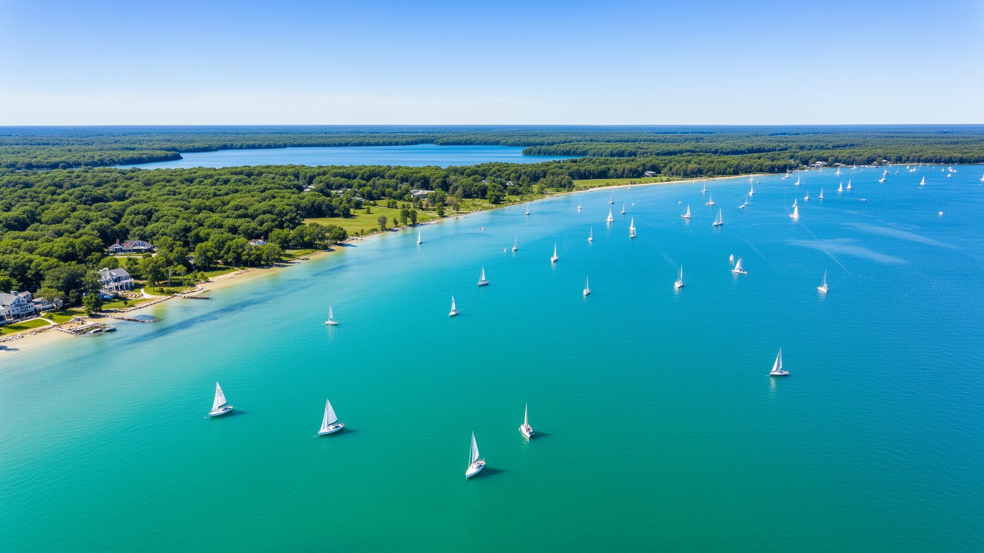 Sailboats on Little Traverse Bay on a brilliant summer day